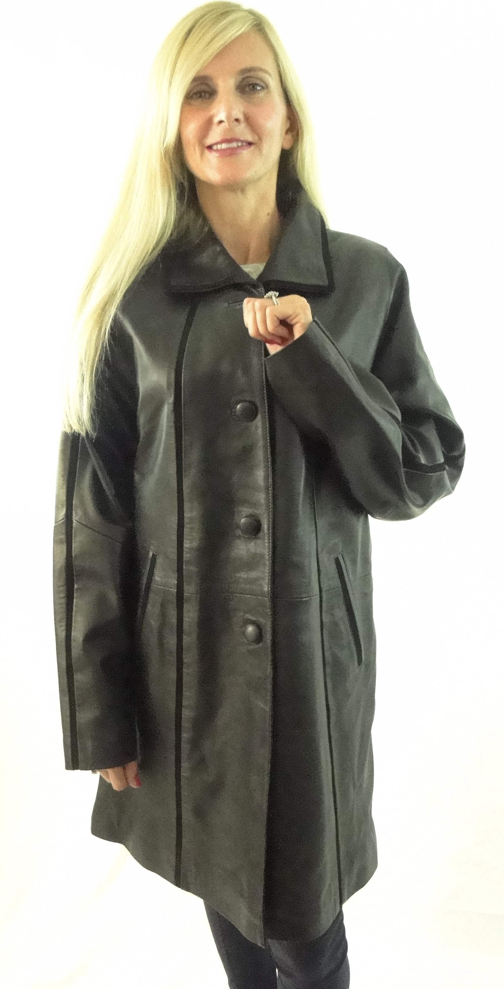 Ladies Womens Black Leather And Suede Coat Radford Leathers