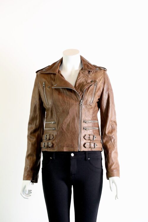 Ladies Leather Biker Jacket – available in Blue Black and Brown ...