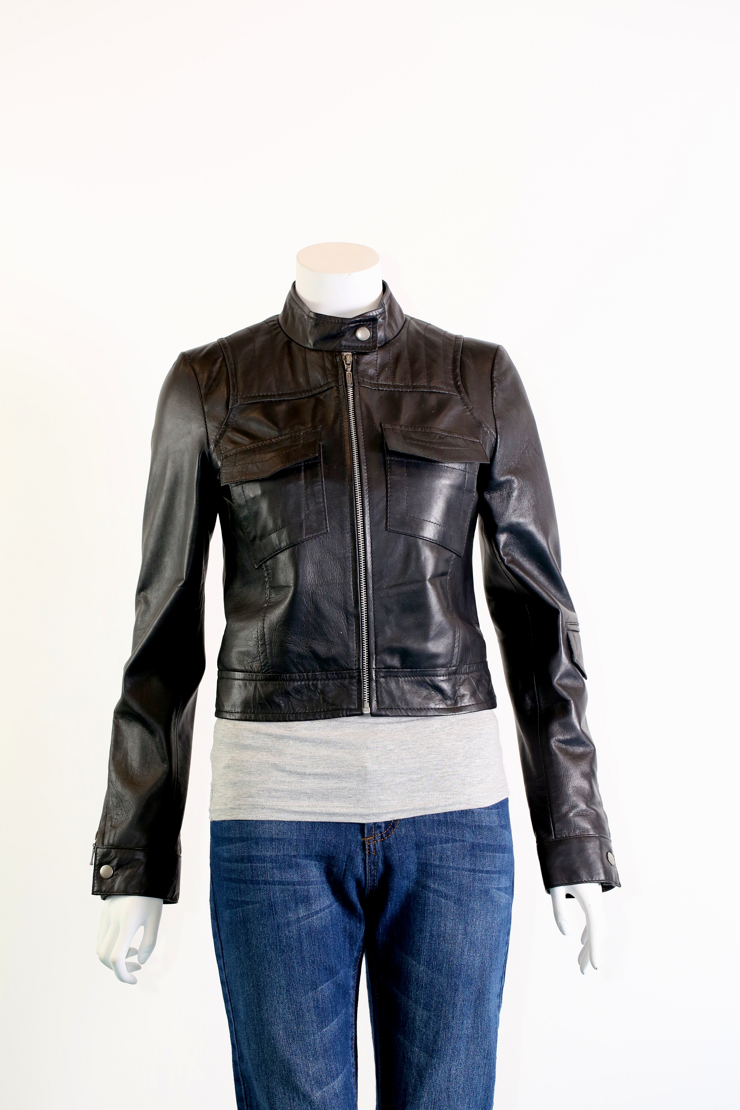 short leather biker jacket