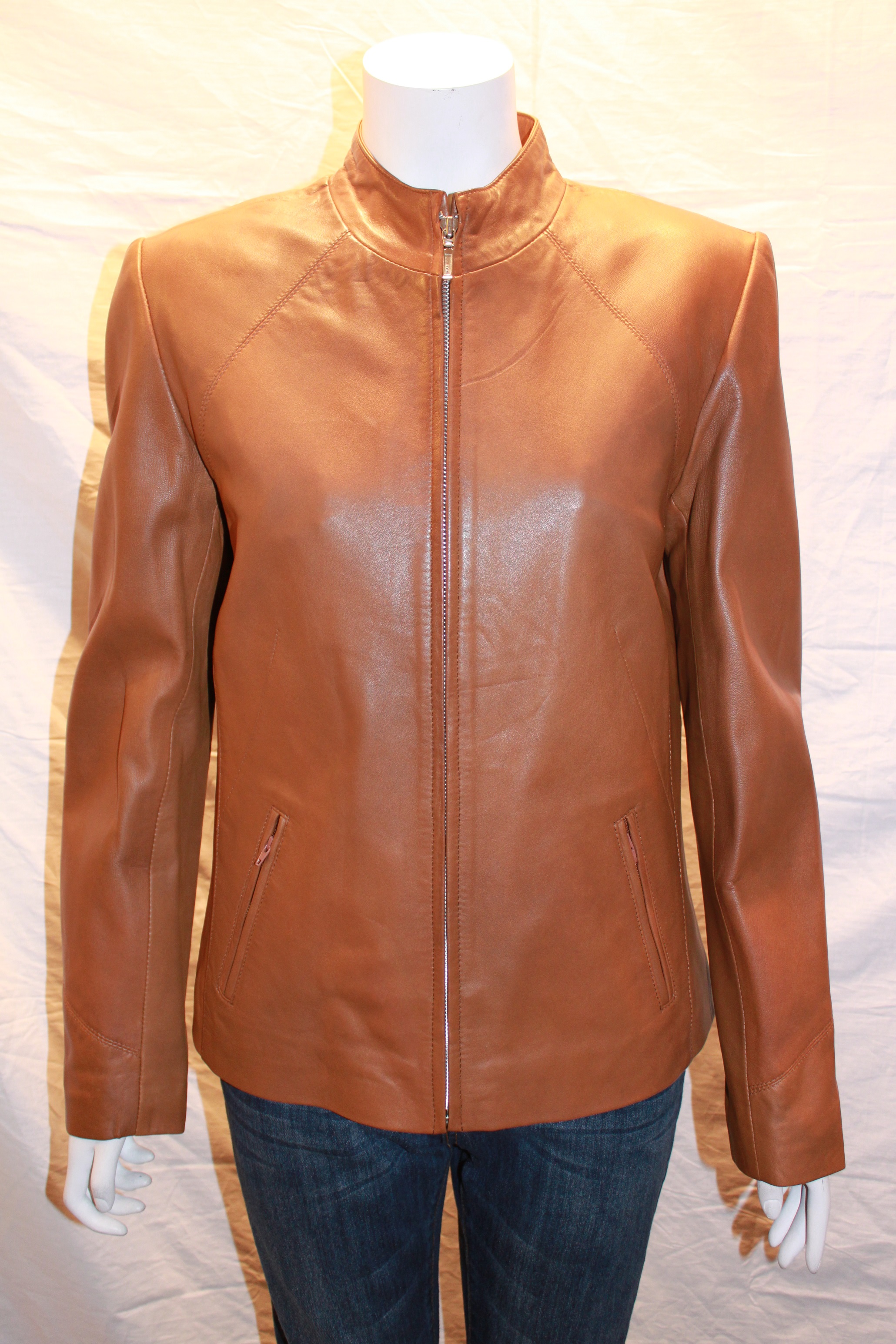 Ladies Quality Short Leather Zipped Jacket