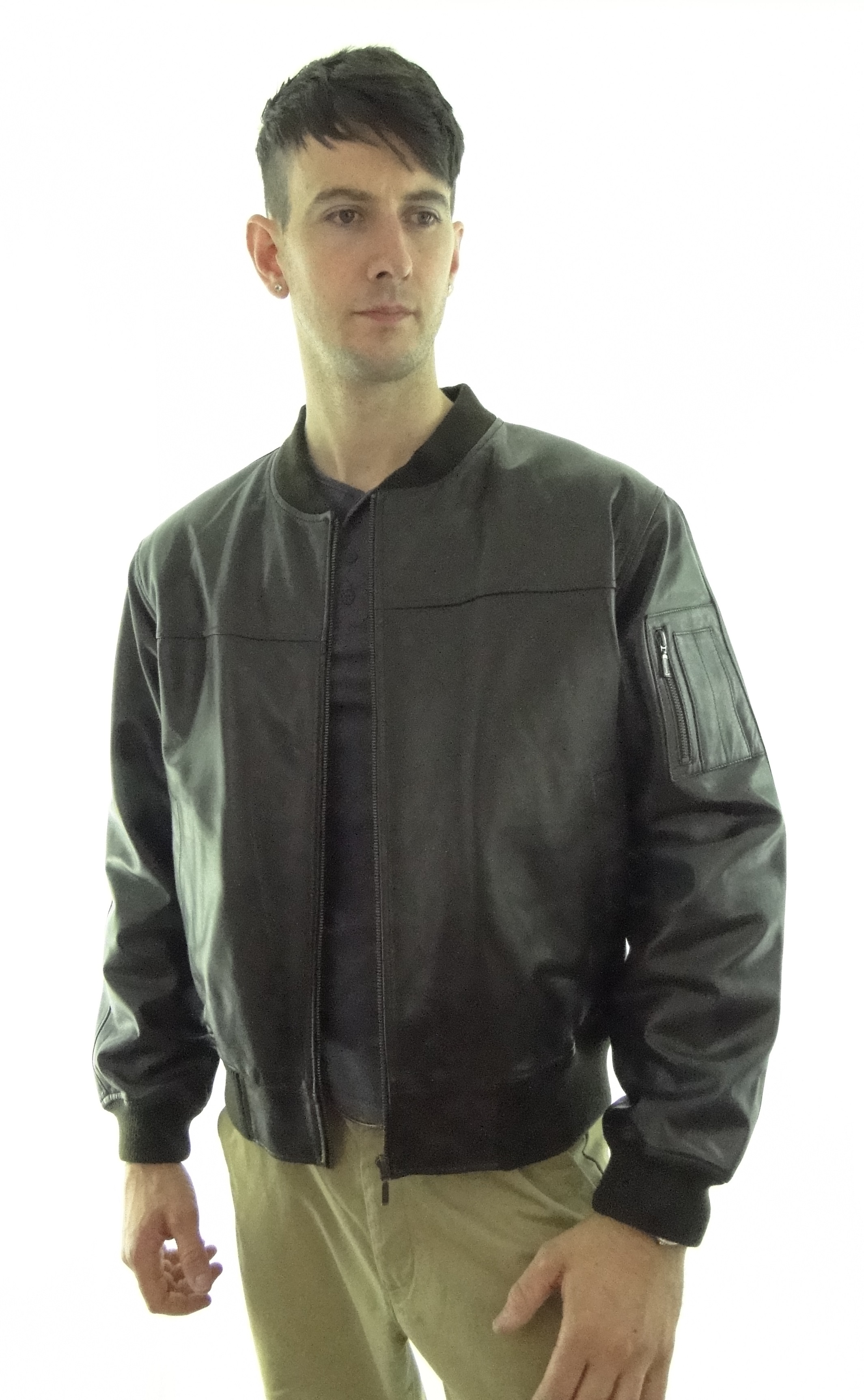 Men S Ma1 Leather Bomber Jacket In Brown Black Brown Snuff