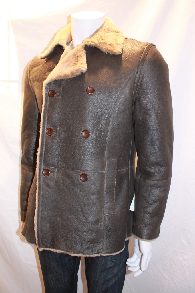 Men’s Double Breasted Shearling Sheepskin Reefer Coat