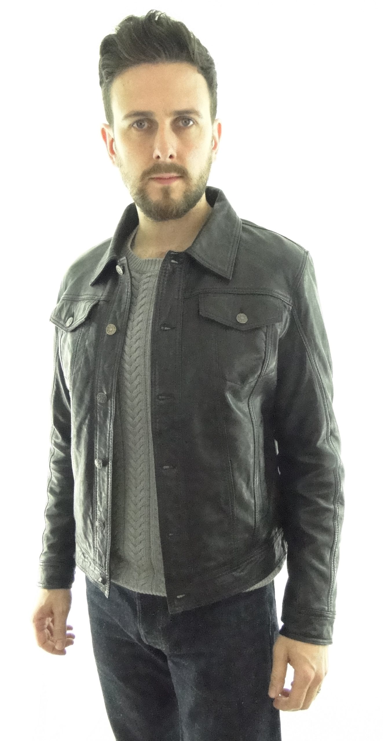 Men's Leather Denim Style Jacket in 
