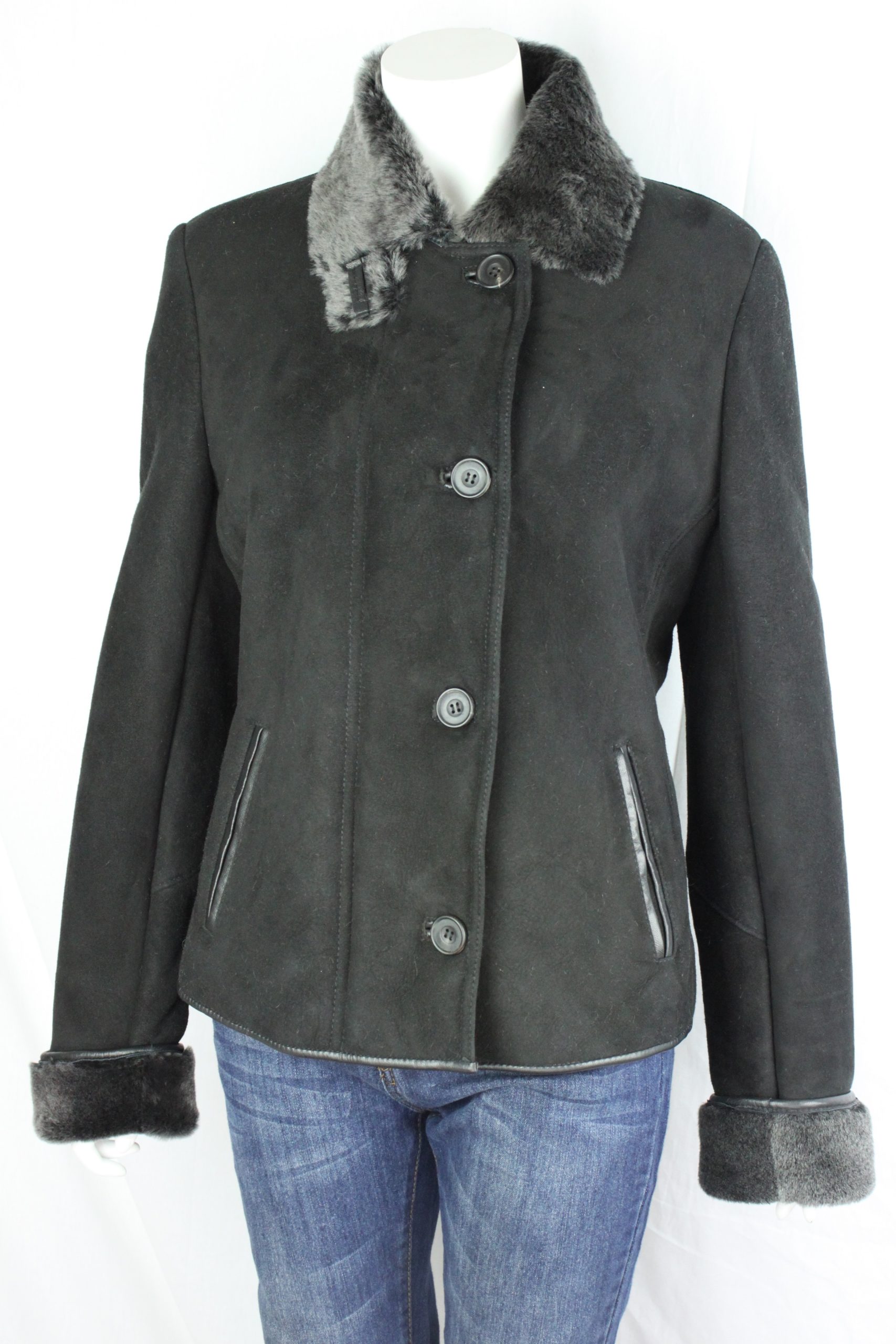 Ladies Button and Zip Sheepskin Coat in Black – Radford Leather ...