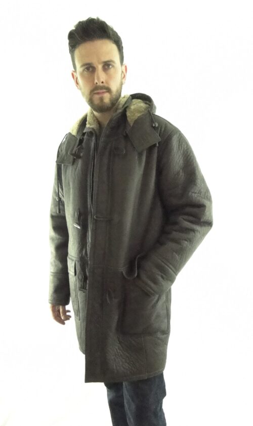 Men’s Brown Shearling Sheepskin Duffle Coat – Detachable Hood – Radford ...