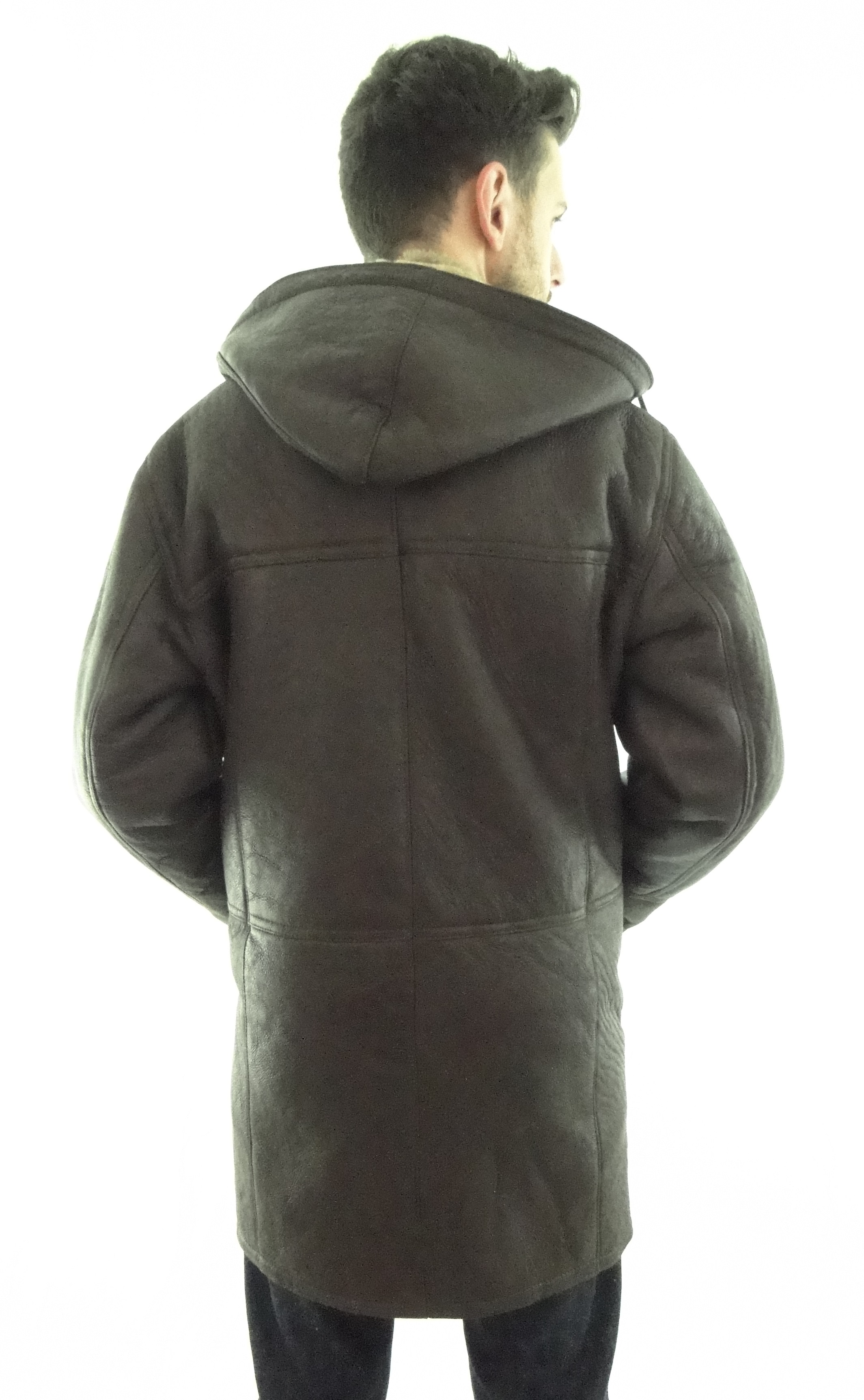 Men's Shearling Sheepskin Duffle Coat - Detachable Hood