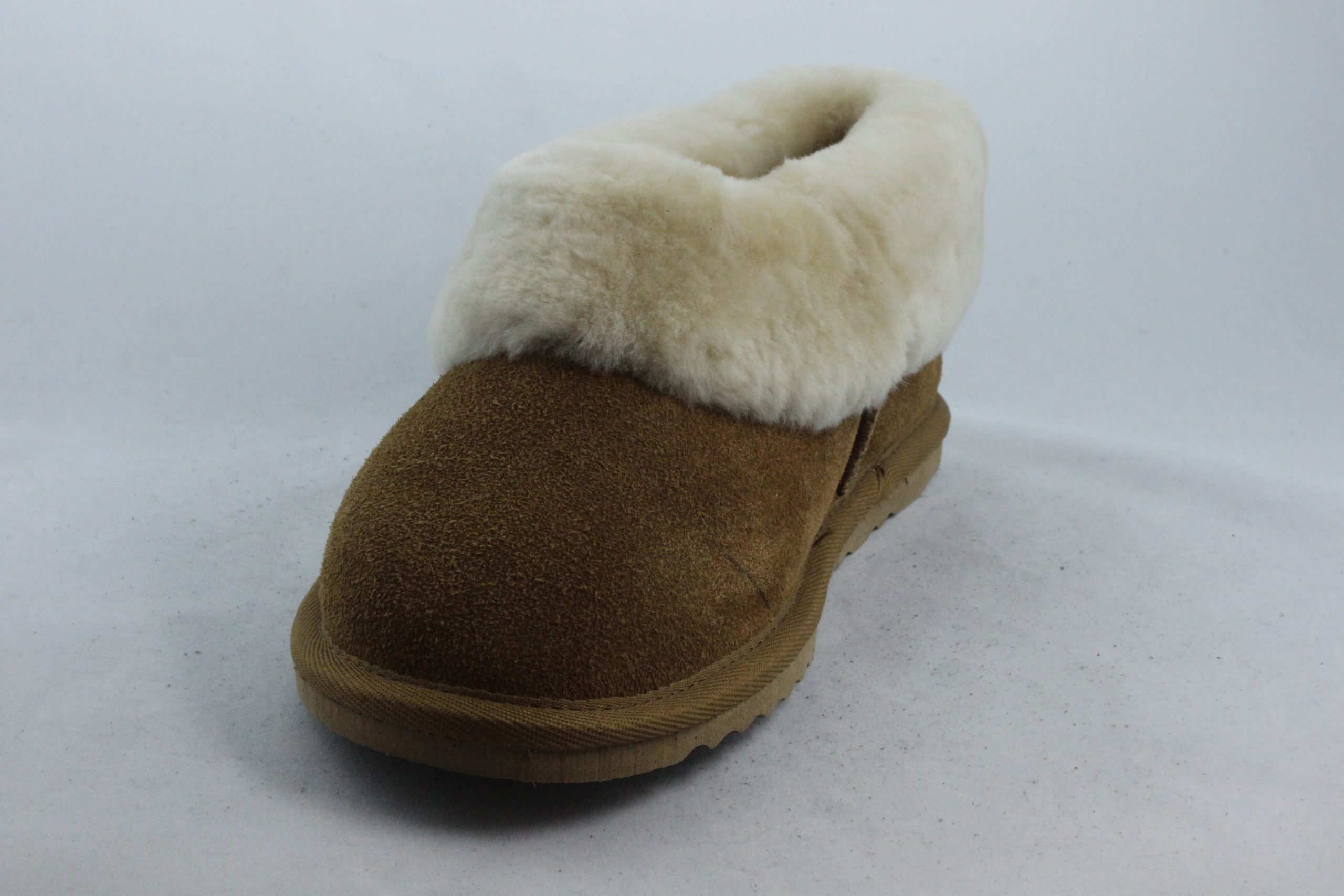 Ladies Sheepskin Slippers with full collar -Plum Chestnut Grey Tipped ...