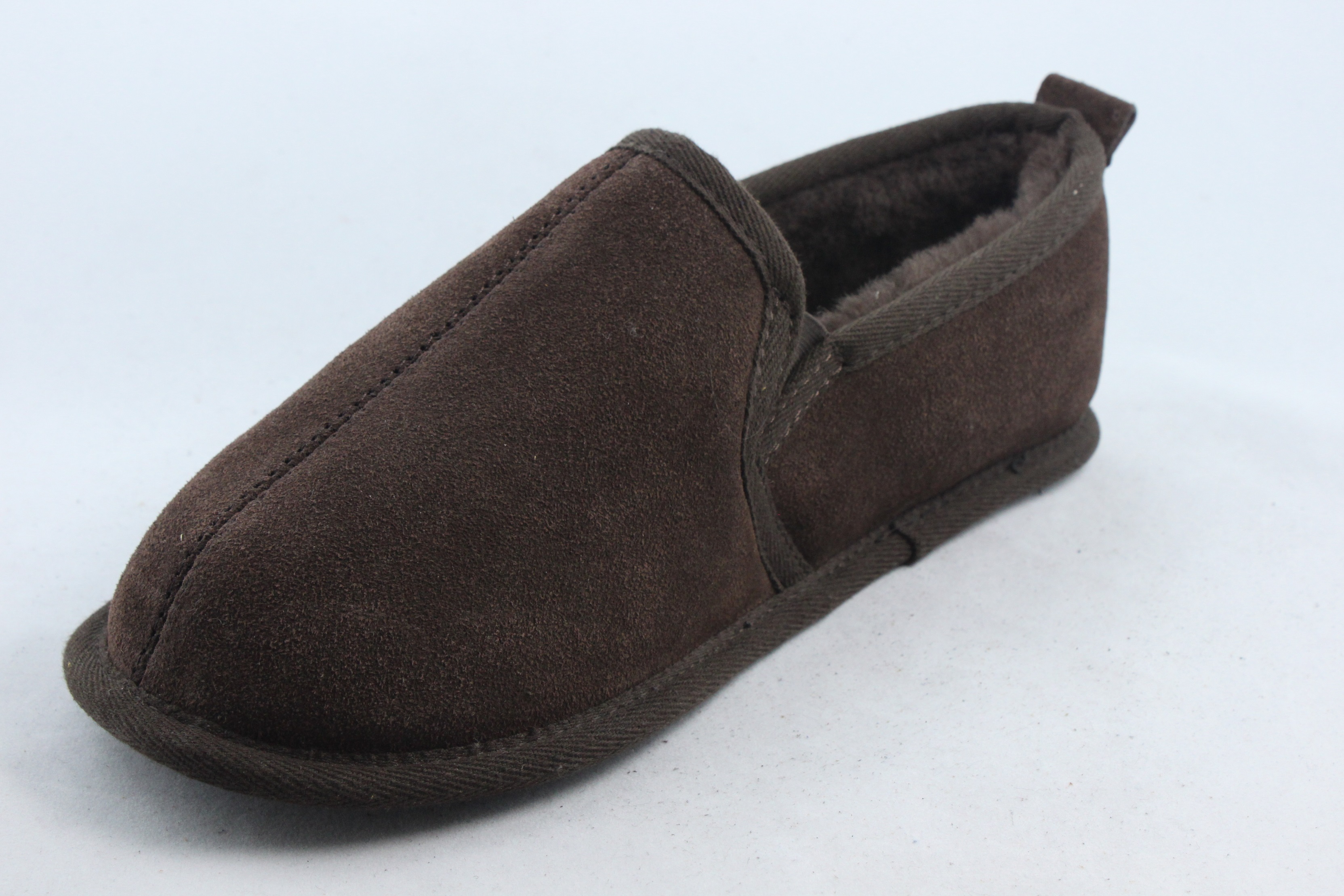 Men's Real Sheepskin Slippers suede sole navy brown