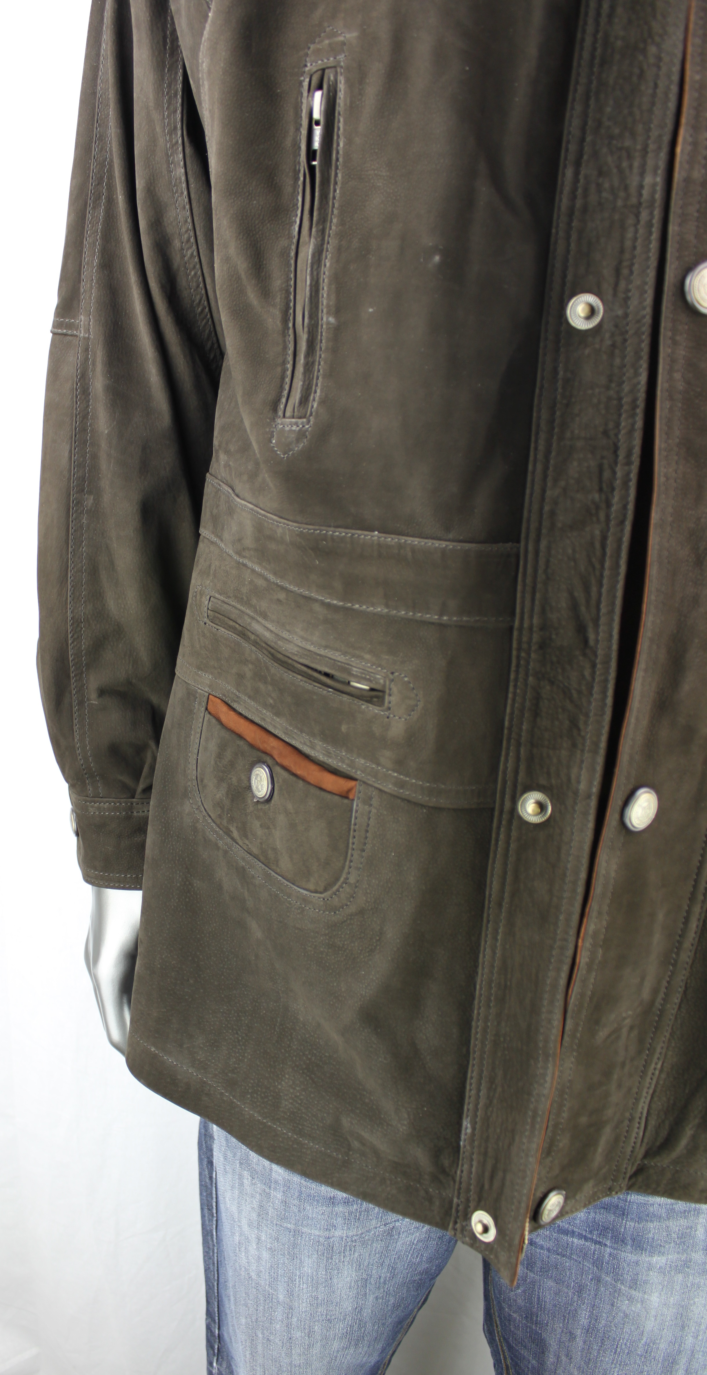 Men's Brown Nubuck Leather Parka Coat - Radford Leathers