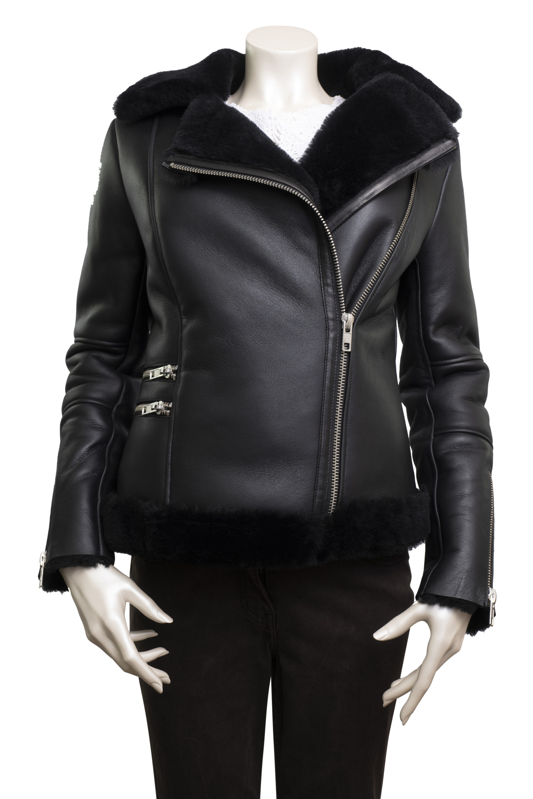 Women’s Black Sheepskin Aviator Pilot Jacket – Radford Leather Fashions ...